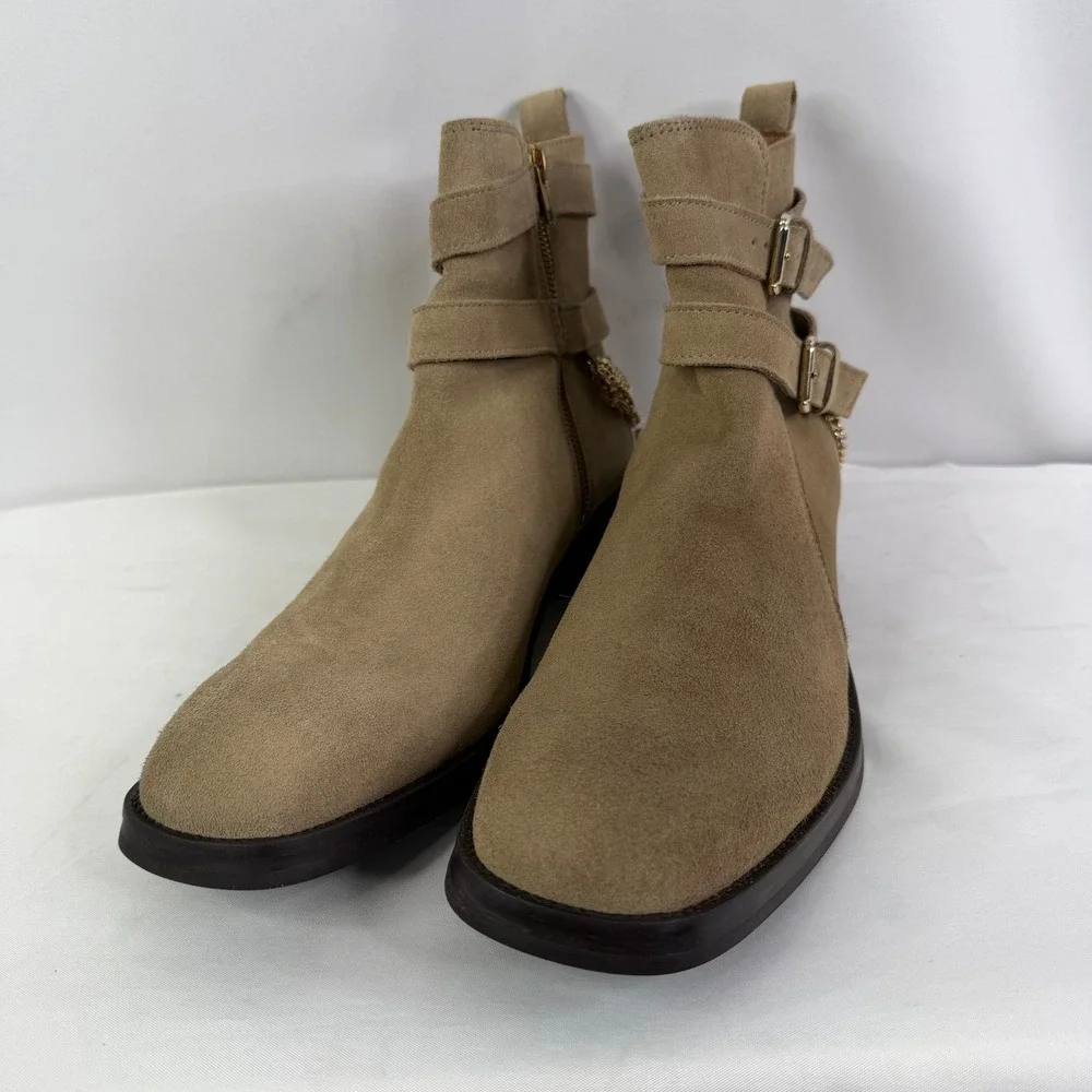 Aldo x Jordan Fisher Kairi Mens Tan Suede Chain Rhinestone Buckle Boots 10.5 NEW